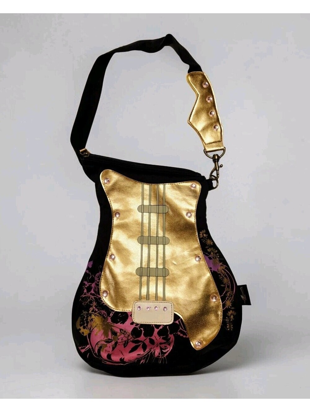 Vintage Y2K Disney Hannah Montana Guitar Bag Black Hot Pink Rhinestone Gold